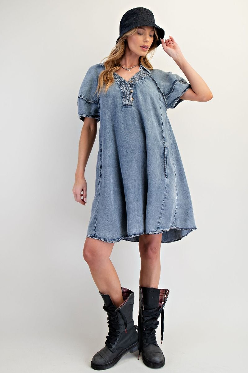 white christmas dresses Ania Long Balloon Style Midi Dress Denim Blue– Selfie Leslie main image 0
