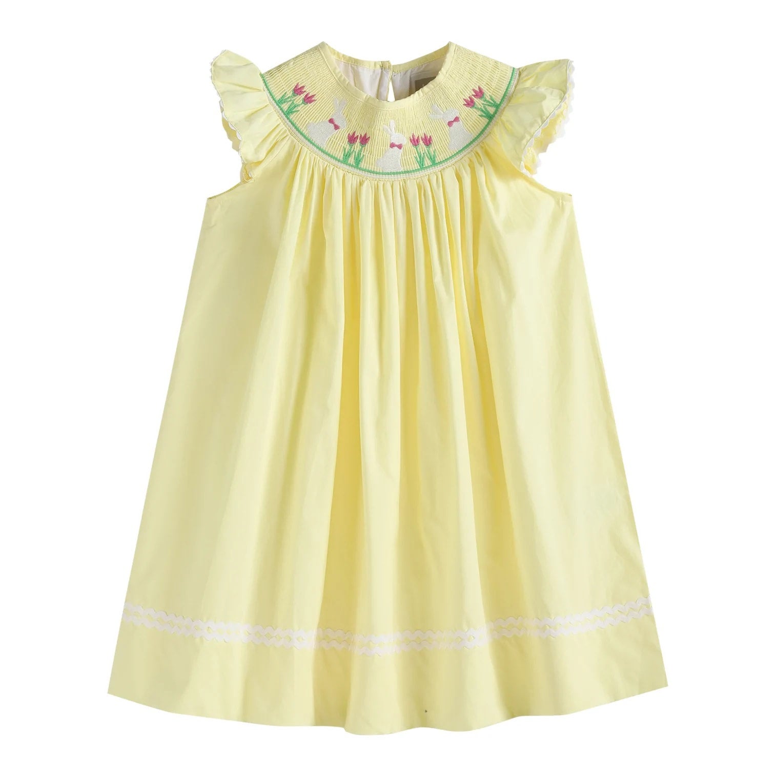 Lil Cactus - Girls Yellow Easter Bunny & Flowers Smocked Bishop Dress |  TAYLOR'S BOUTIQUE AND GIFTS
