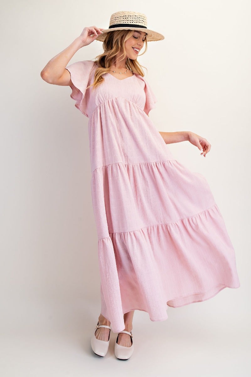 fitted lace wedding dress Dusty Pink Floral Maxi Dress